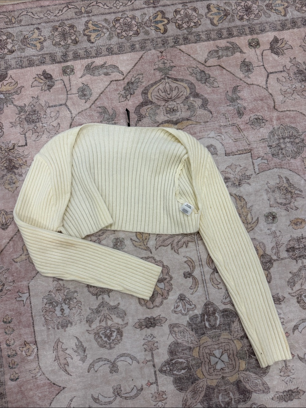 White Fox Boutique Ribbed Cropped Long-Sleeve Top - Cream